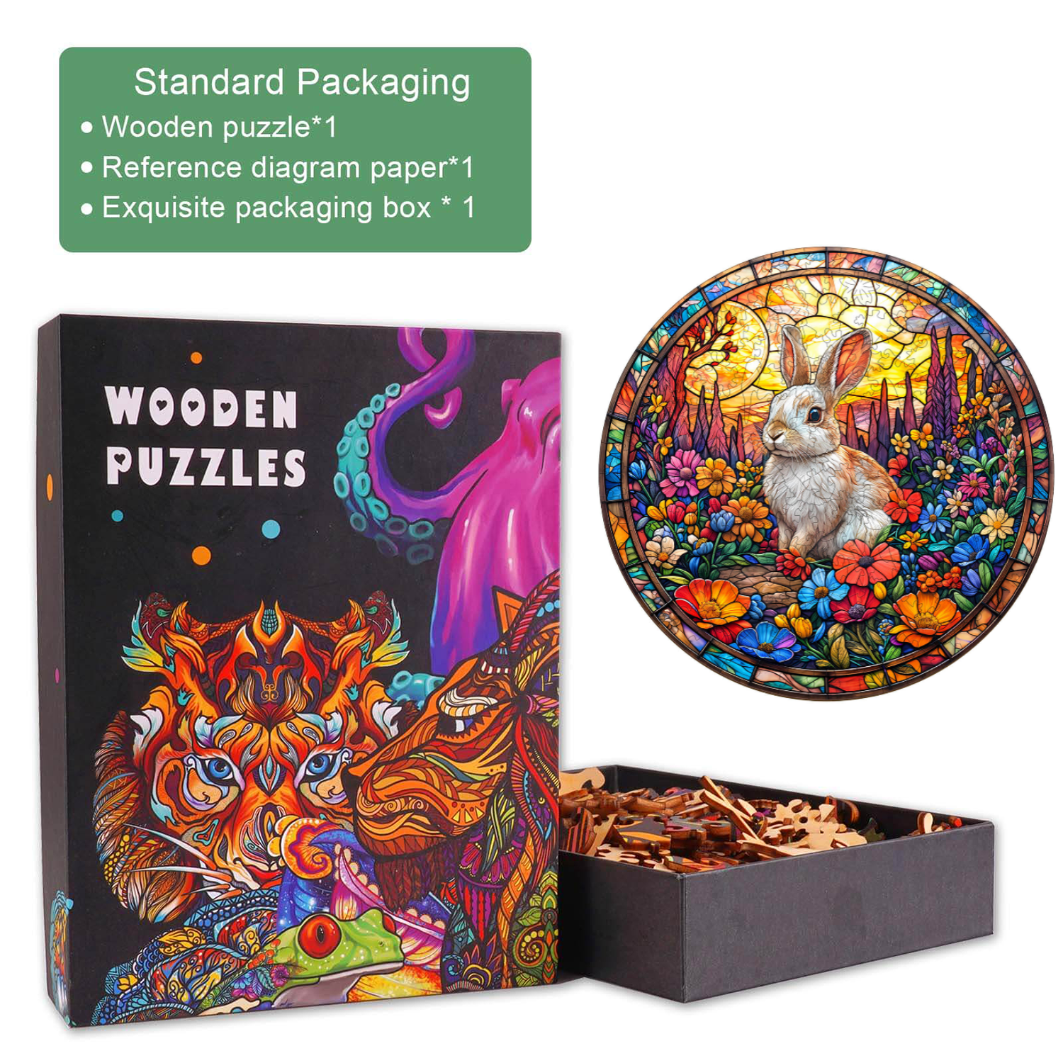 Flower Field Rabbit Wooden Jigsaw Puzzle