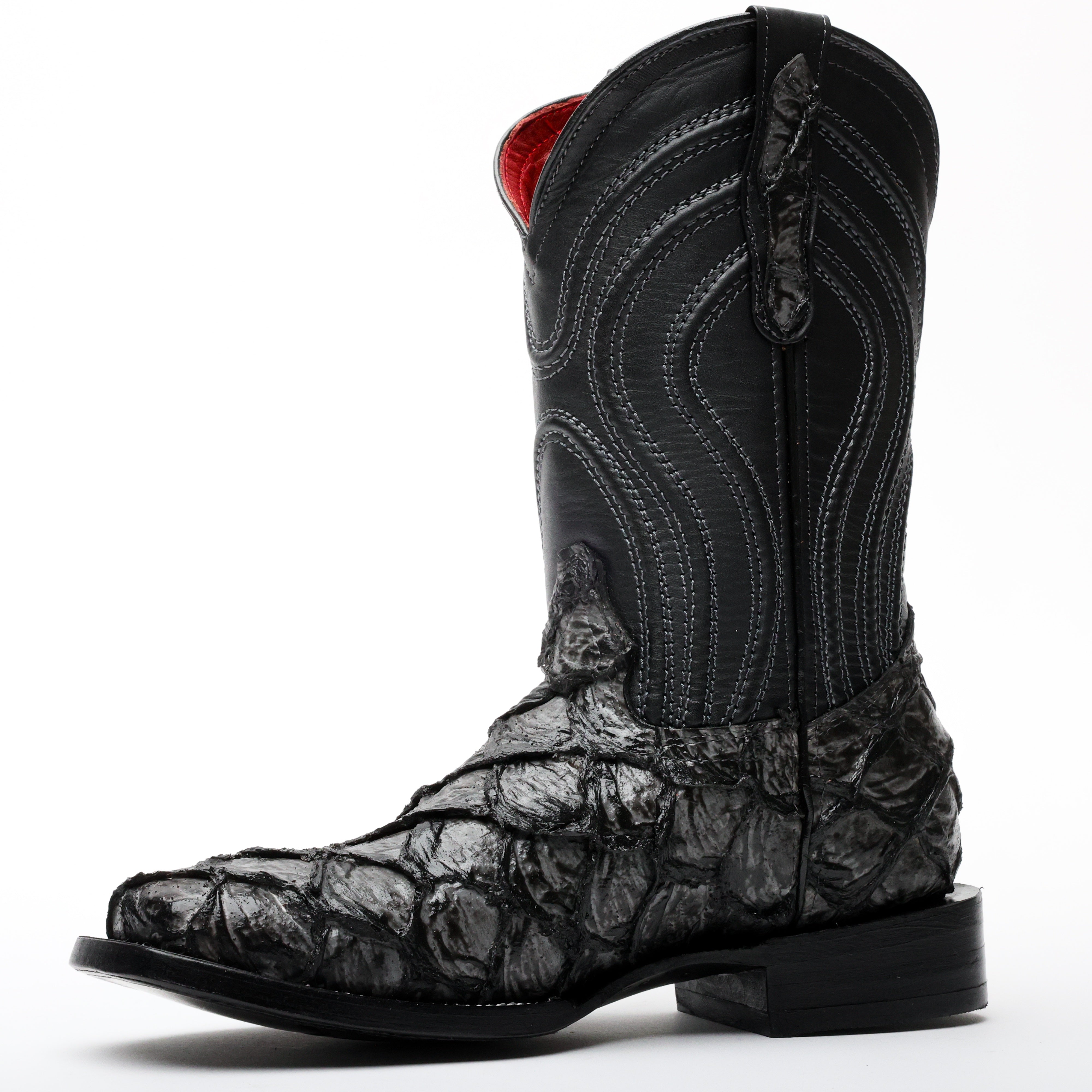 Grey Jumbo Pirarucu Leather Boots - Square Toe