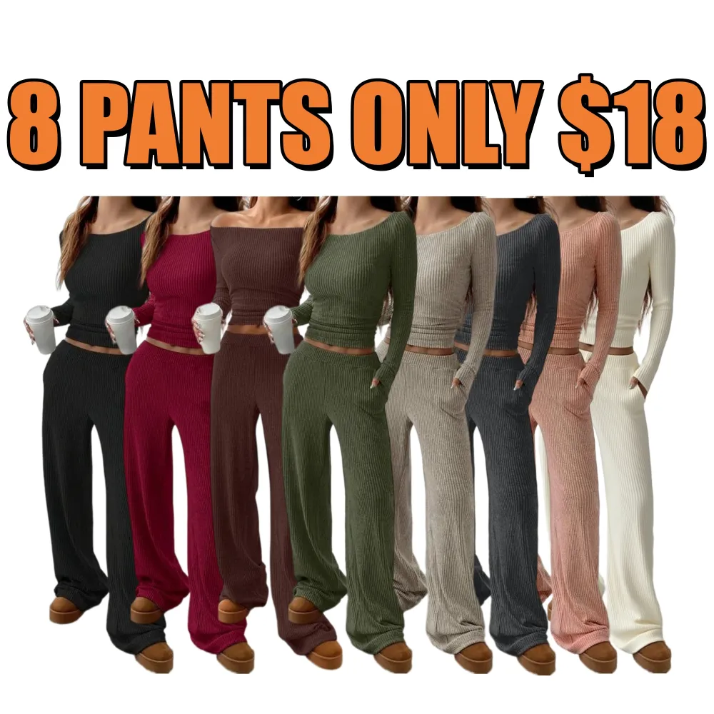 Women's Casual Striped Long Sleeve Top & Loose Pocket Pants Set