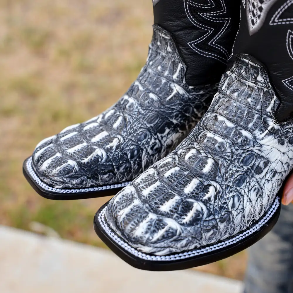 Rustic Eclipse Caiman Neck Leather Boots - Square Toe