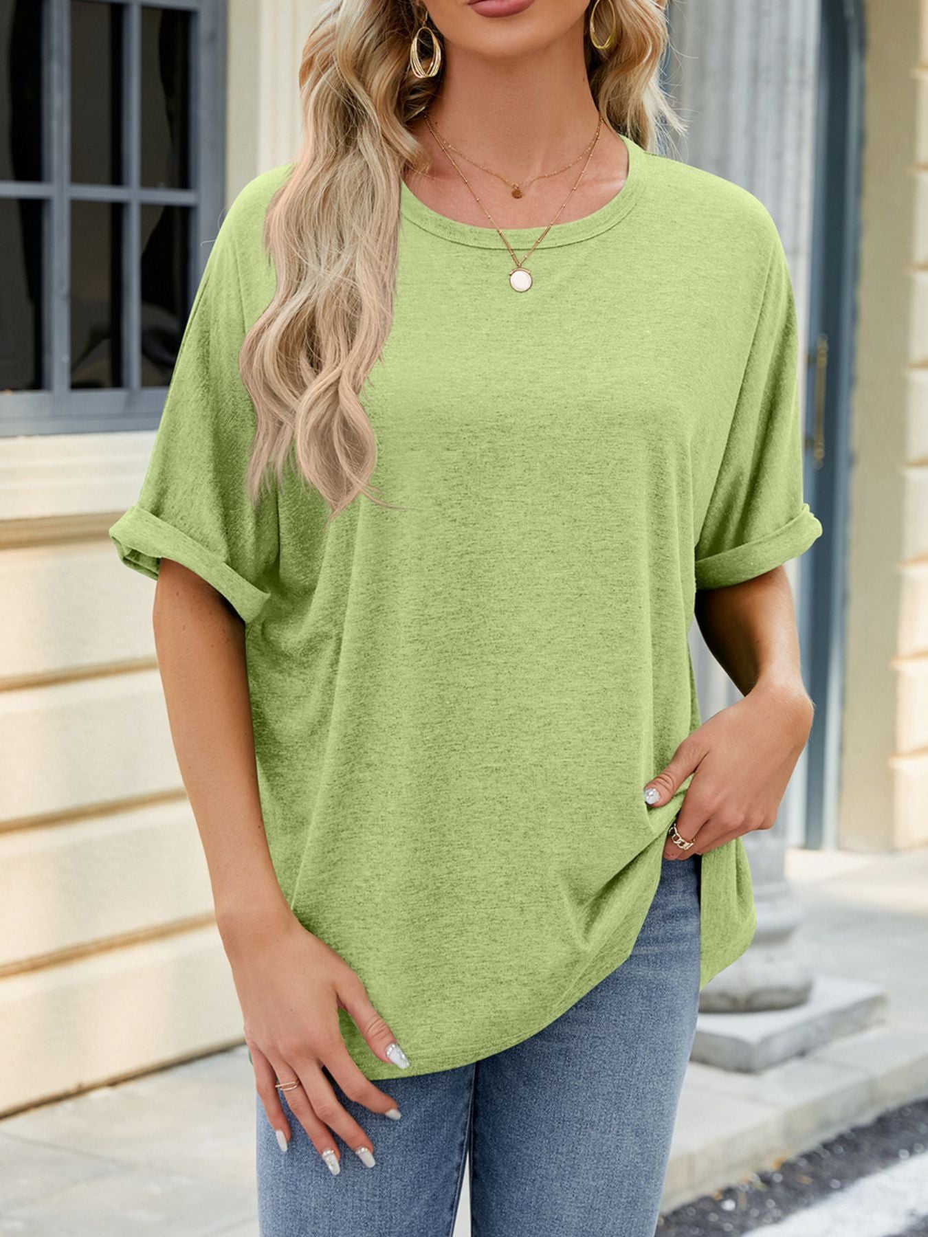 Casual Loose Fit Rolled Sleeve T-Shirt