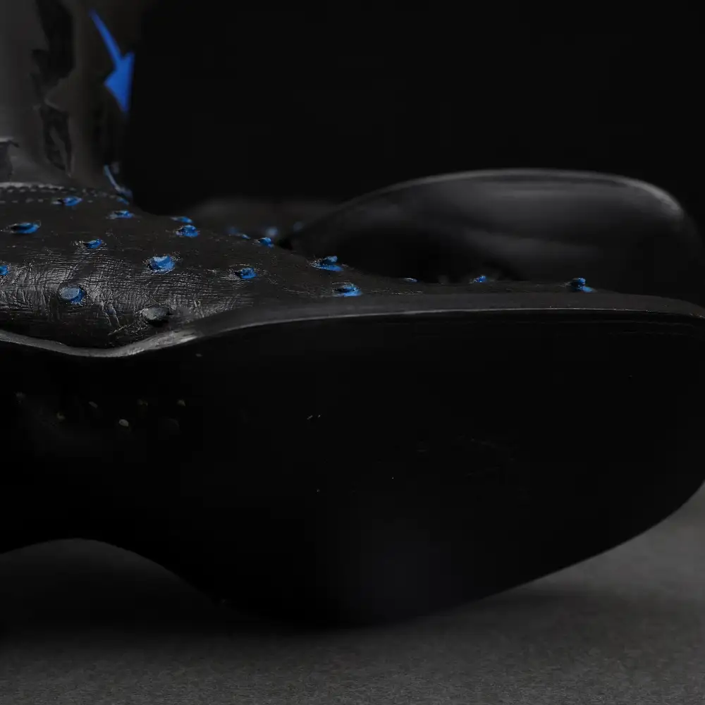 Black/Blue Ostrich Leather Boots - Square Toe