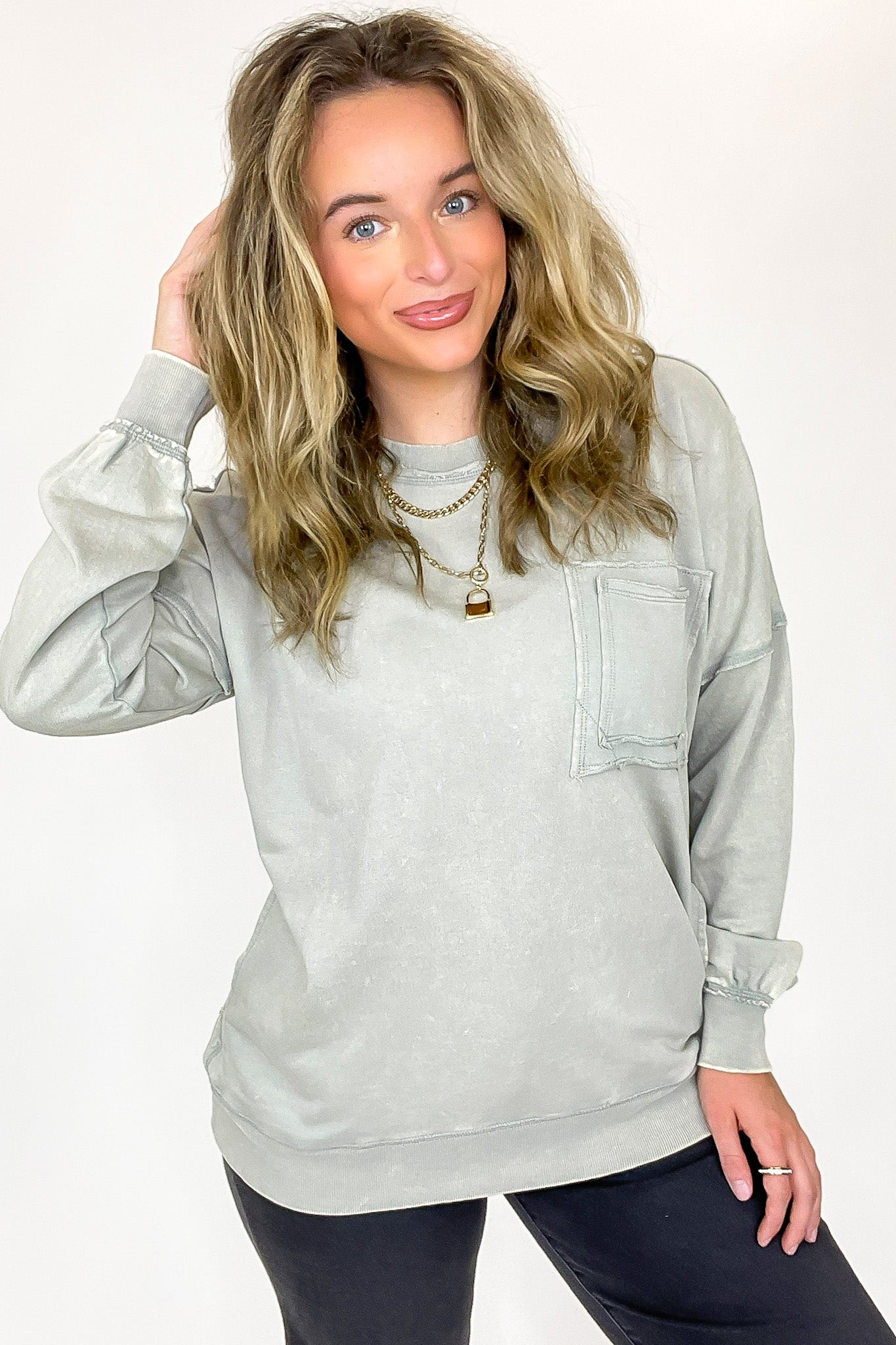 Vintage Acid Wash Raw Edge Pullover