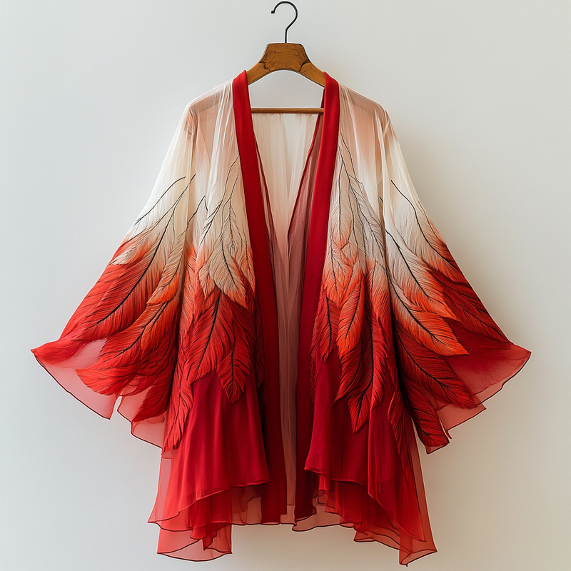 Summer Fun Feather Print Chiffon Cardigan e651