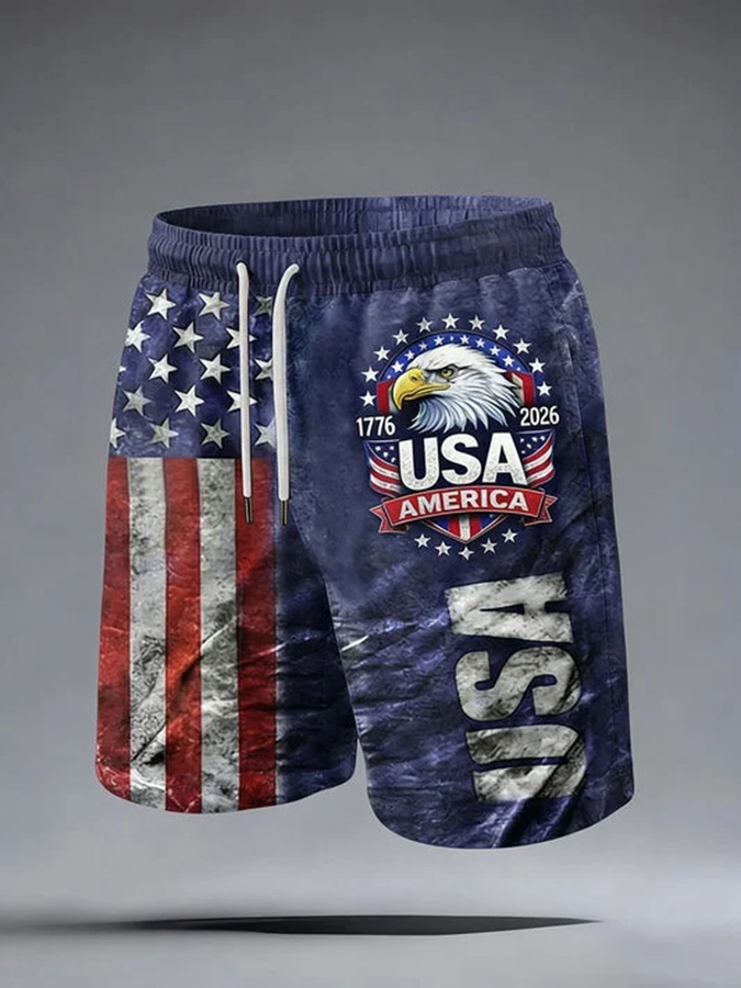 Neutral Casual American Founding Celebration Flag Personalized Printed Shorts