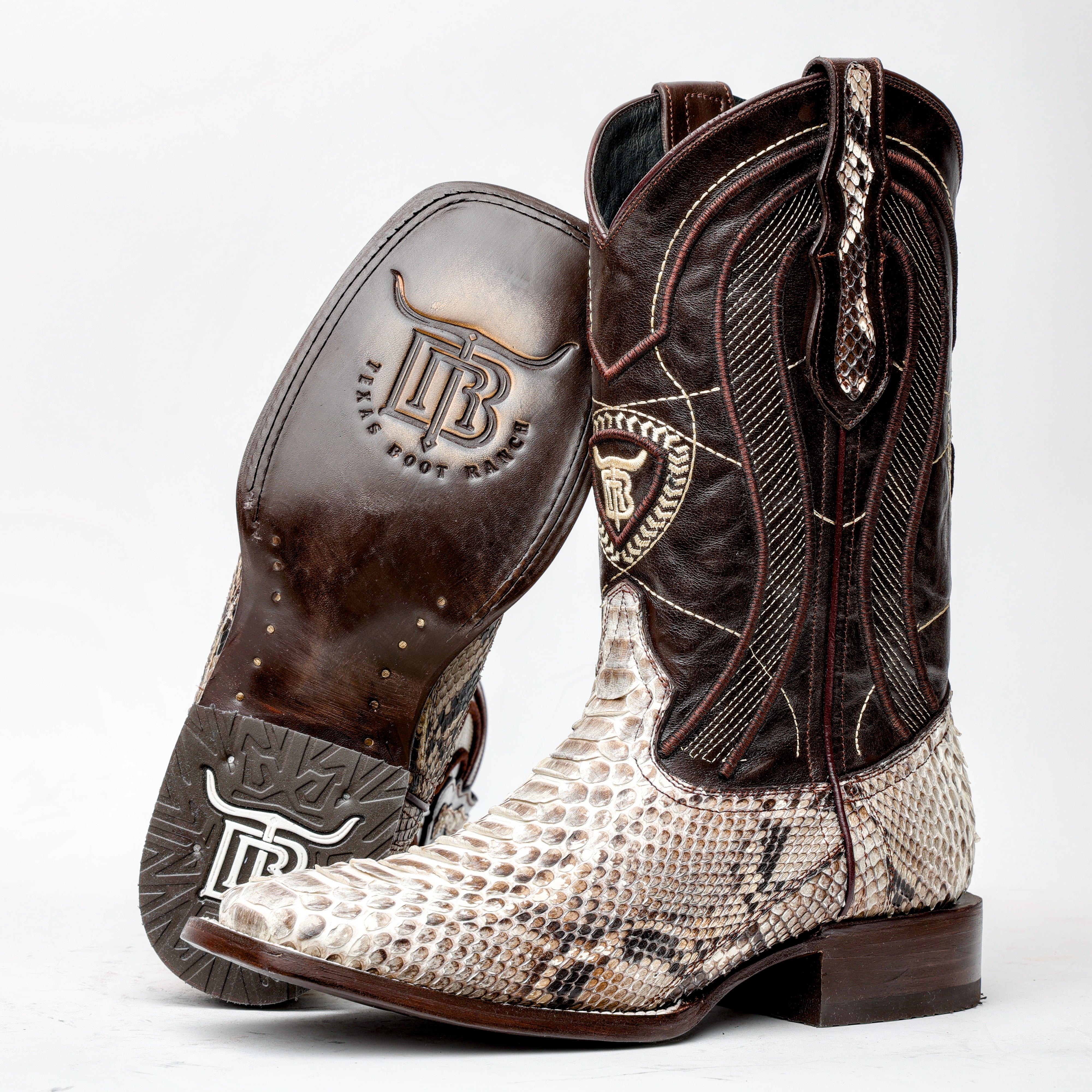 Genuine Natural Python Boots - Square Toe