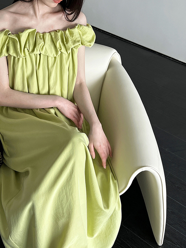 Elasticity Pleated Solid Color Split-Joint Loose Sleeveless Off-The-Shoulder Maxi Dresses