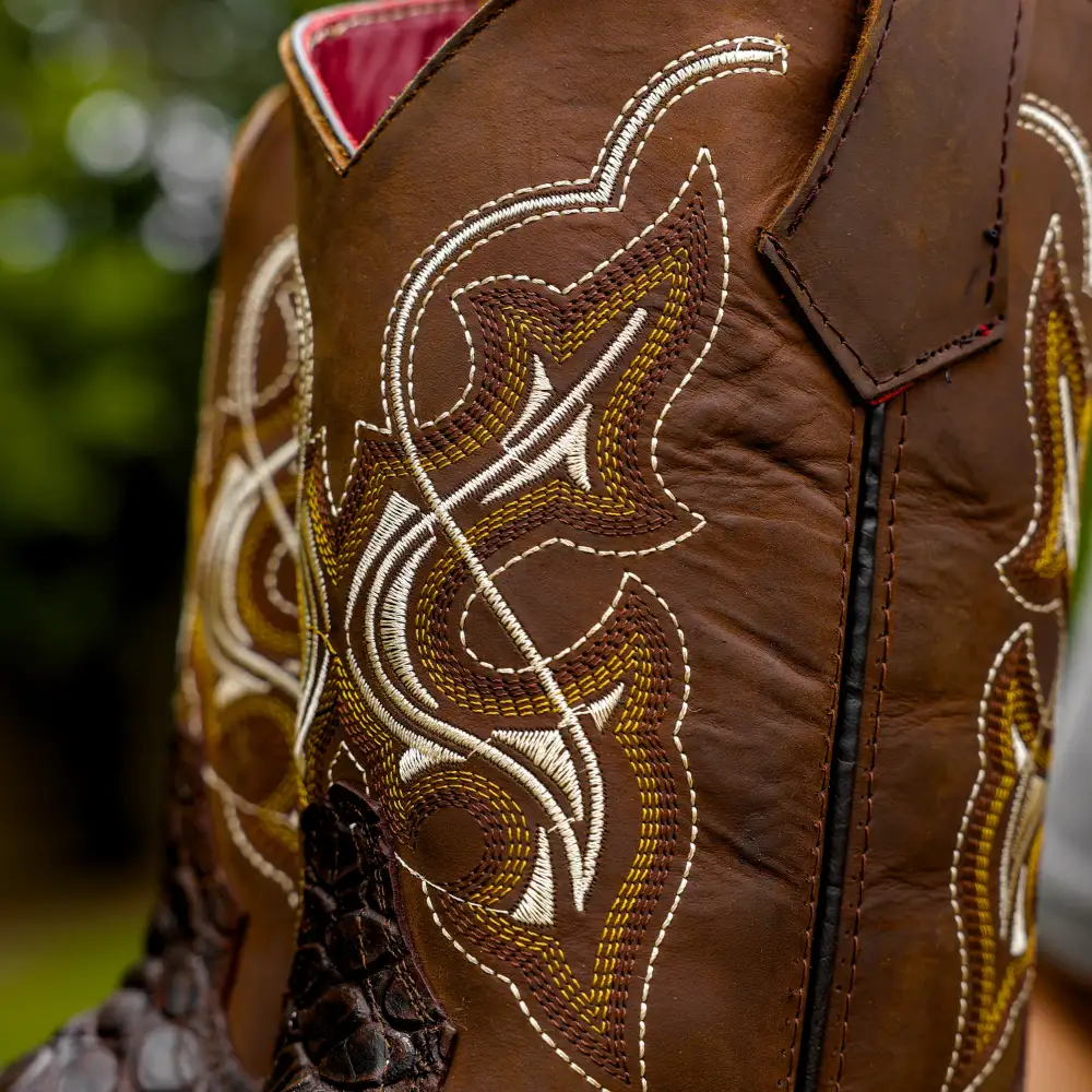 Brown Caiman Belly Leather Boots With 3D Lightweight Sole - Composite Toe