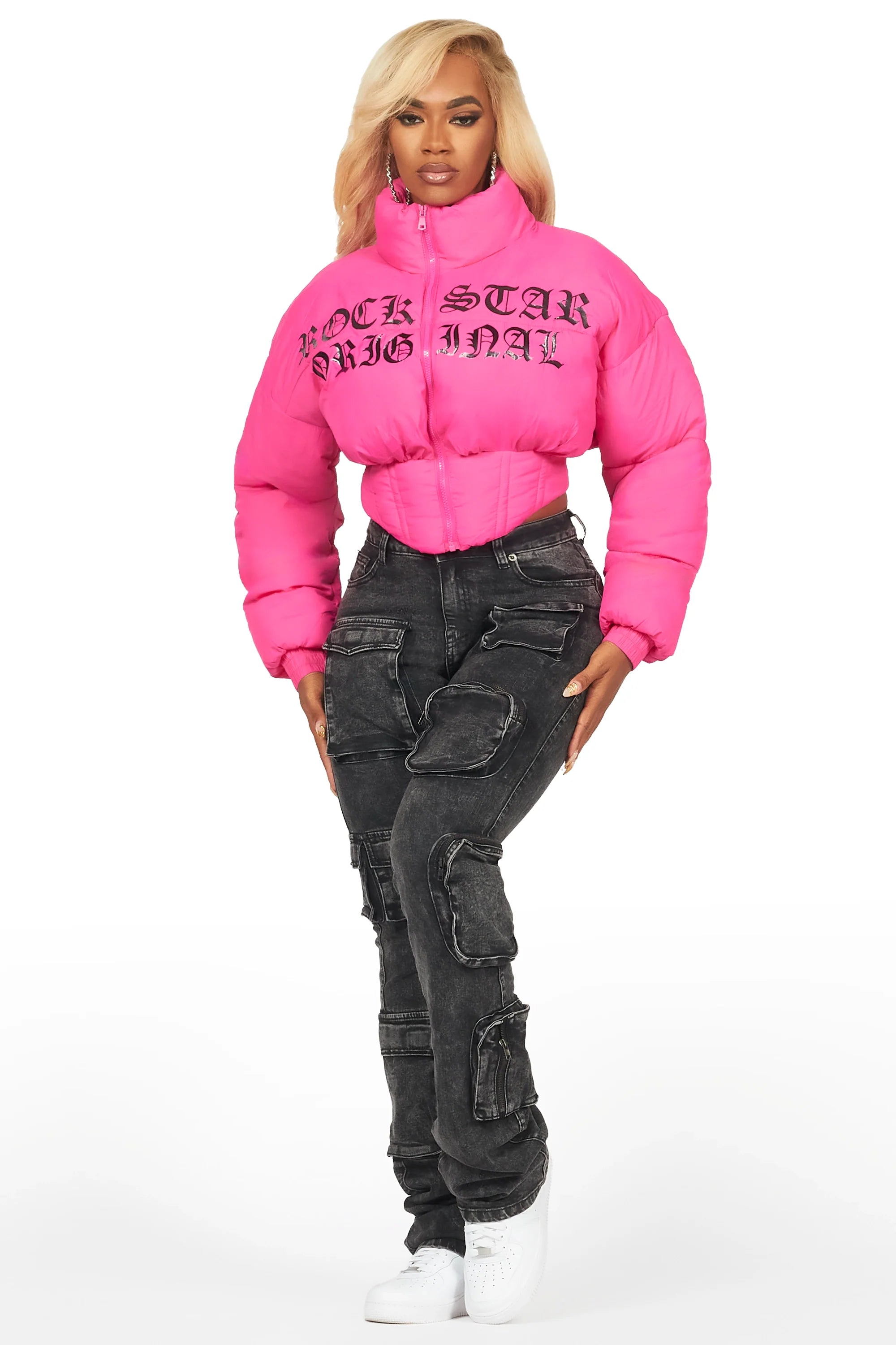 Samaiya Hot Pink Corset Puffer Jacket