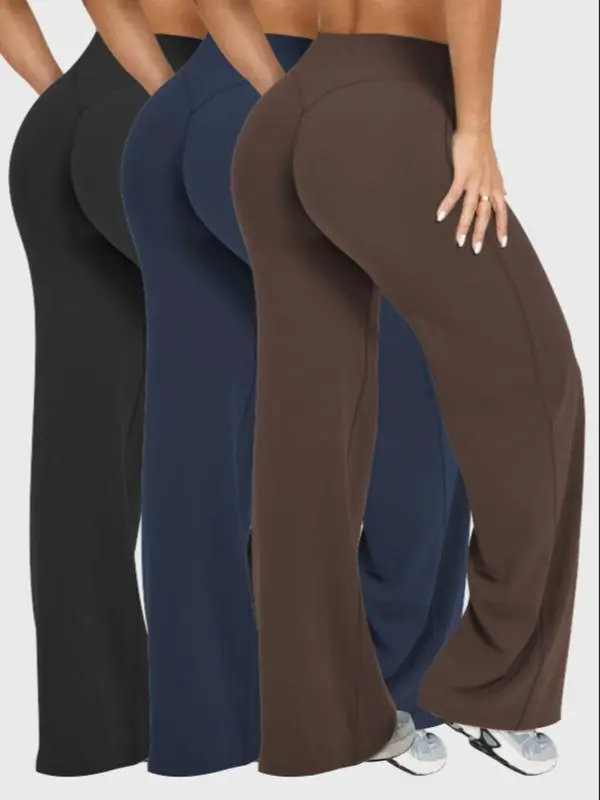 Women’s 6-Pack Flare Yoga Pants with Elastic Waist for Fitness & Daily Wear