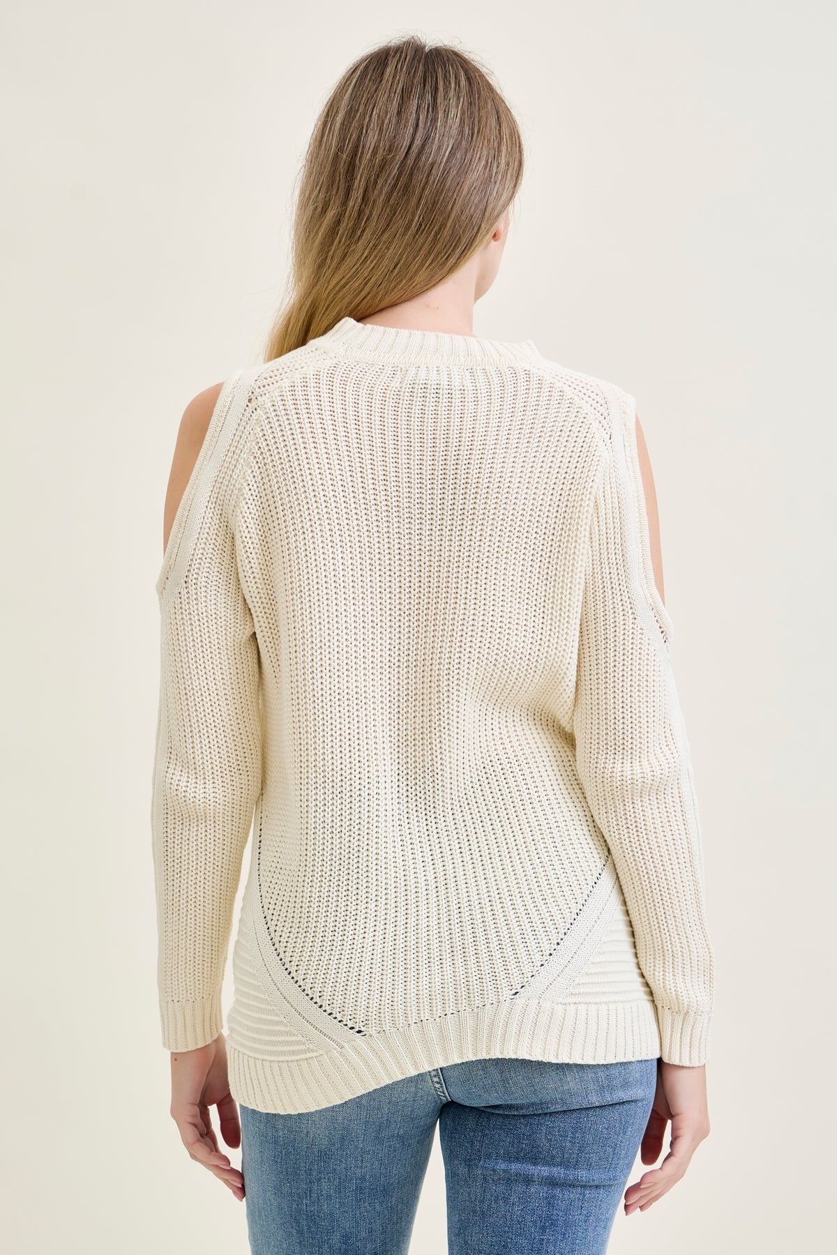 Cold Shoulder Cable Pullover White Sweater