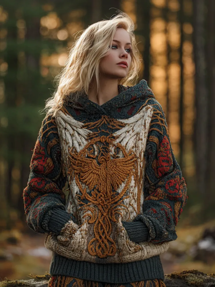Women's Viking-style Winter Warm Hooded Knitted Sweater
