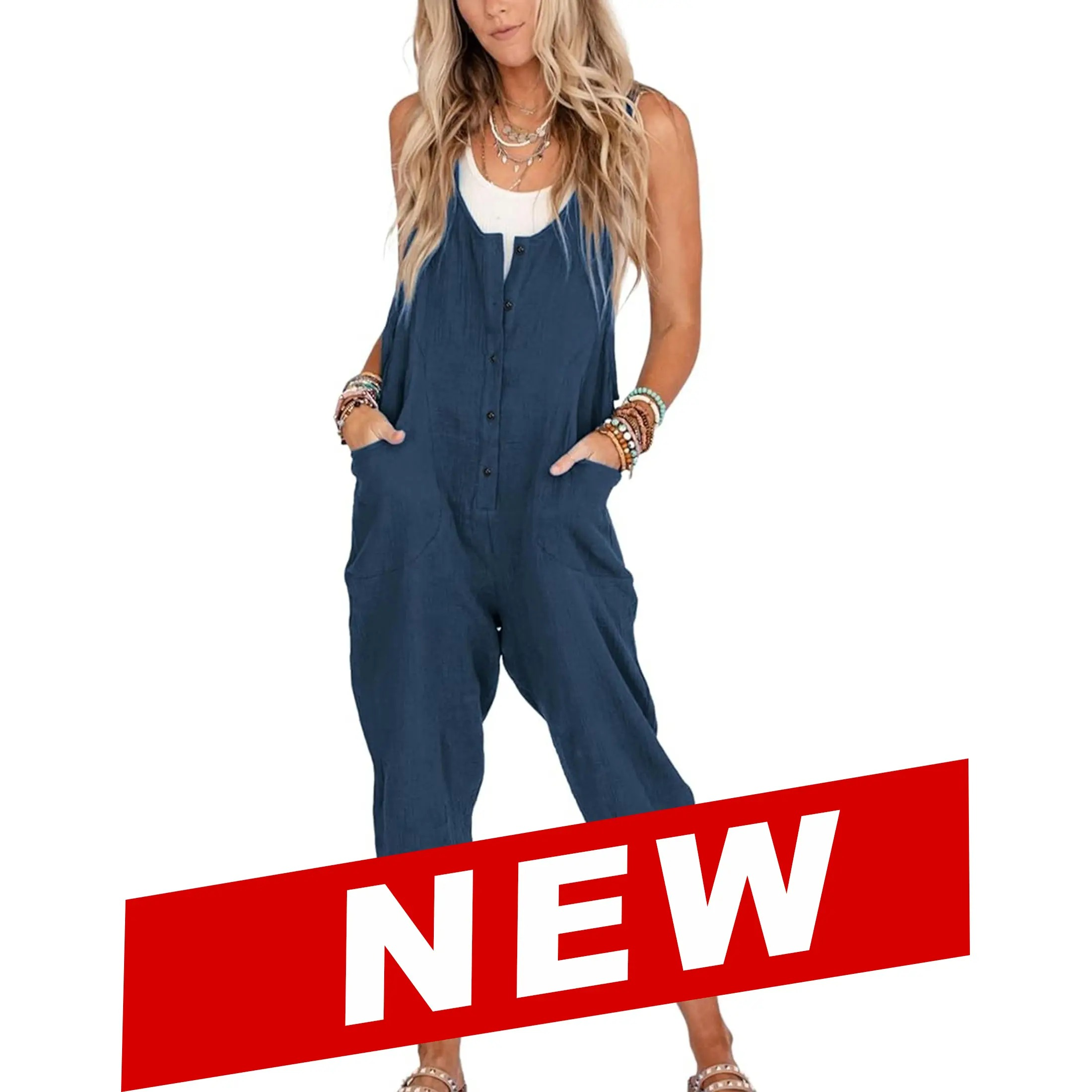 Women's Overalls Linen Cotton Jumpsuits Casual Loose Jumpers Adjustable Straps with Pockets Summer Rust Sleeveless