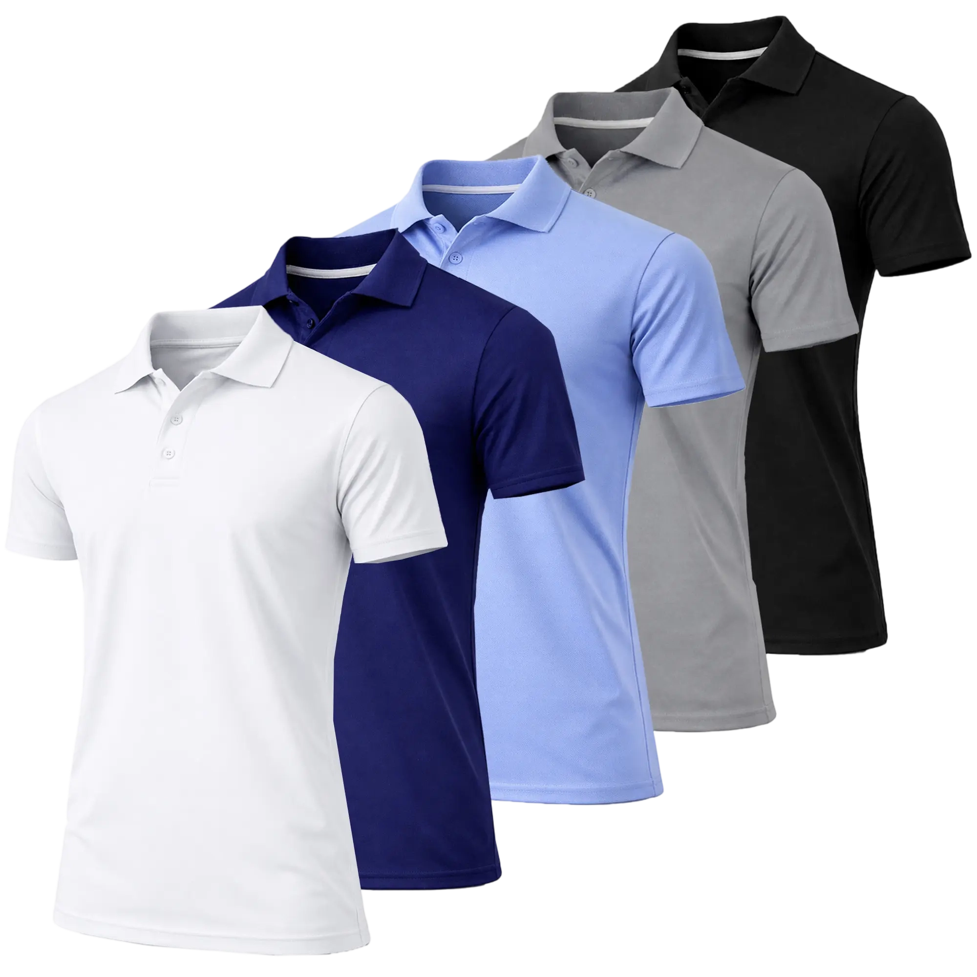 Men's 5-Pack Dry Fit Moisture-Wicking Fabric Polo Collar Shirt Menswear Stylish Ribbed Sleeve