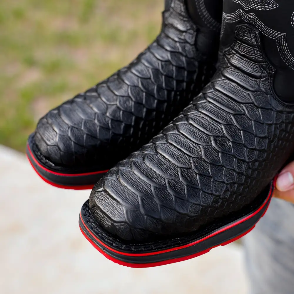 Black Anaconda Leather Boots With 3D Lightweight Sole - Composite Toe