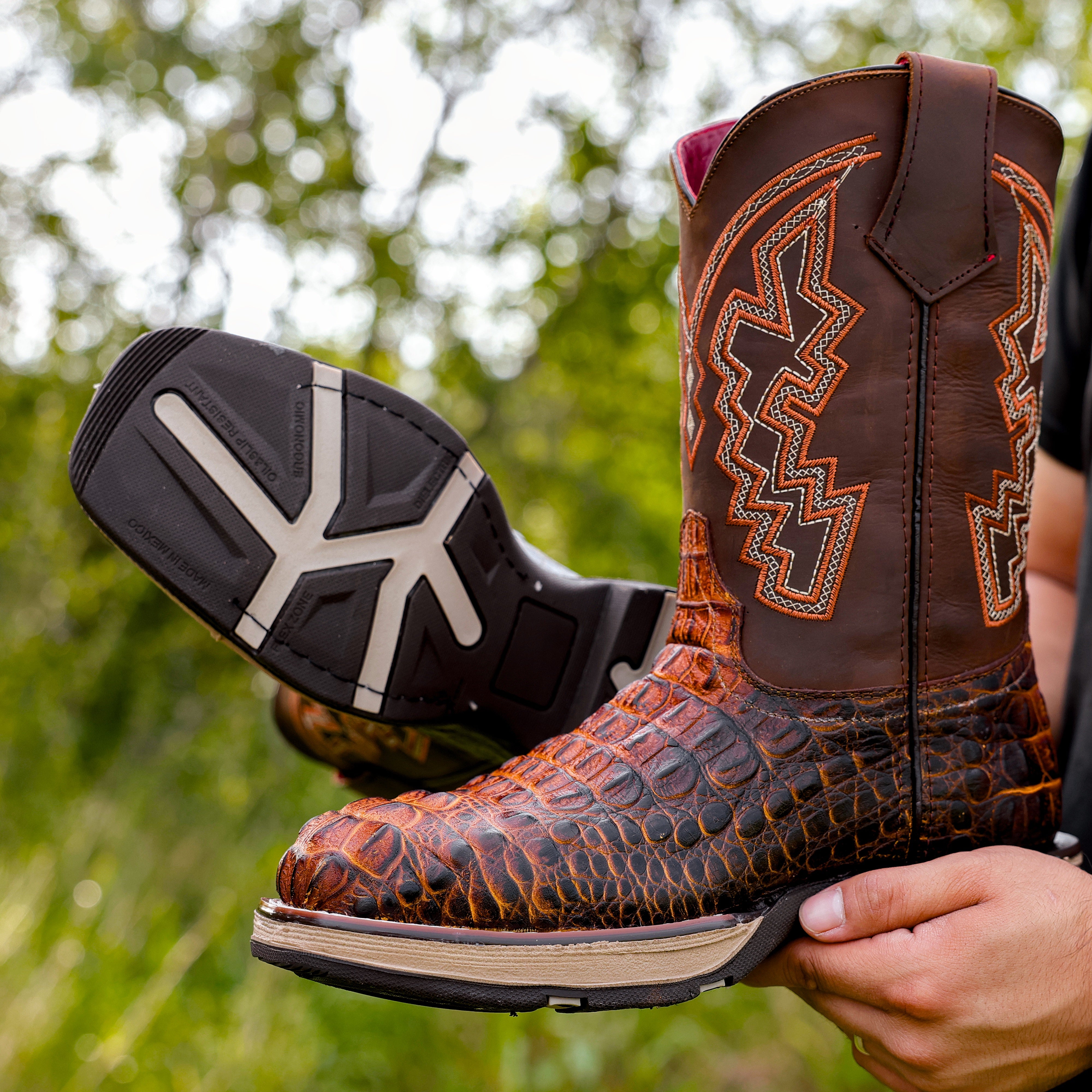 Honey Cognac Caiman Neck Leather Boots With 3D Lightweight Sole - Composite Toe