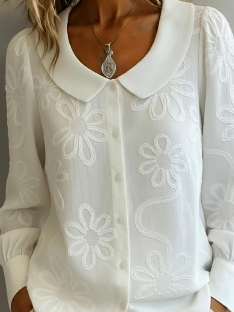 Vintage Peter Pan Collar Embroidered Floral Shirt