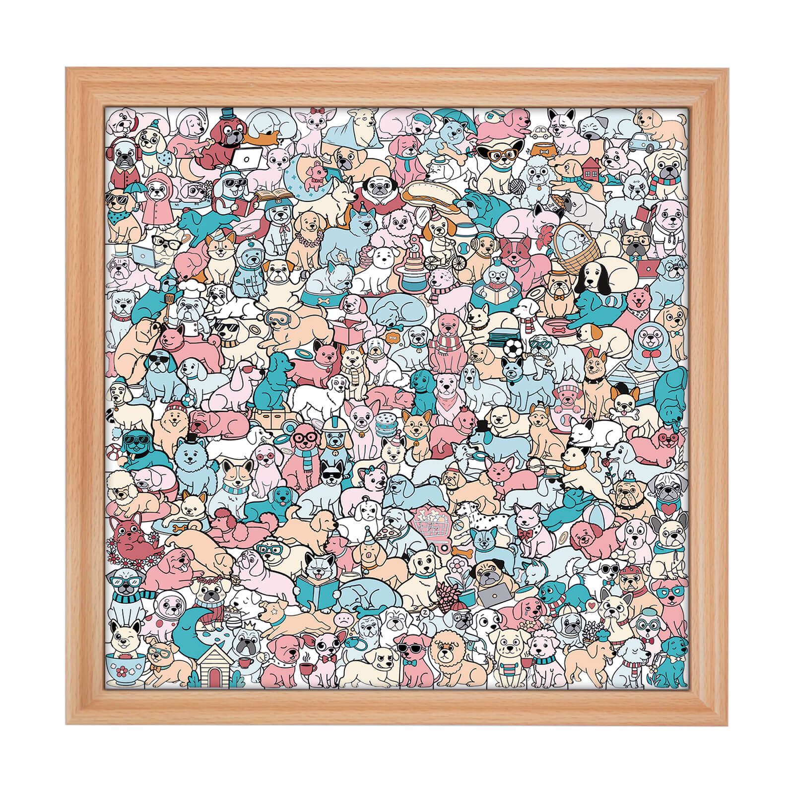 195 Pcs Morandi-Colored Cute Dog Shaped Square Wooden Jigsaw Puzzle