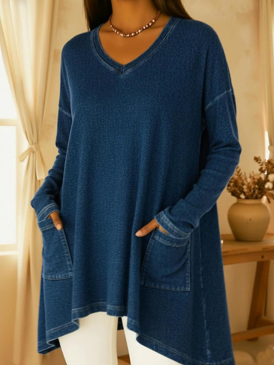 Casual Irregular Hem Denim Top