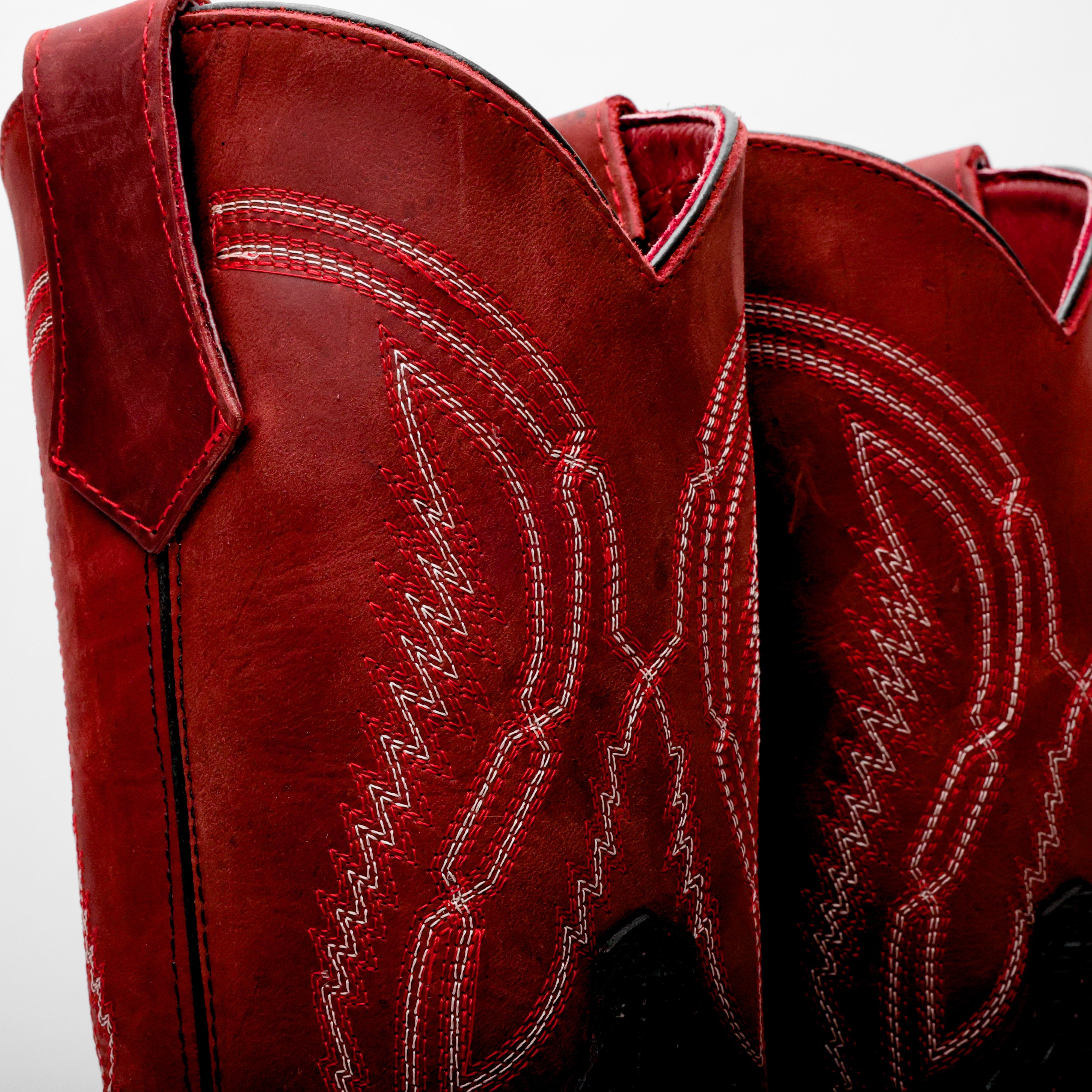 Black/Red Python Leather Boots With 3D Lightweight Sole - Composite Toe