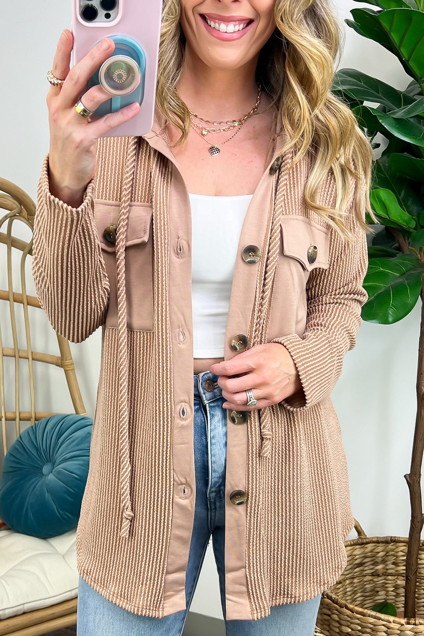 Saturday Satisfaction Ribbed Hooded Shacket