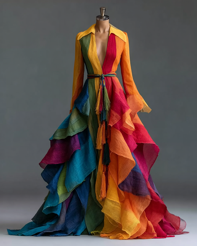 Women's vibrant spring/summer rainbow-colored dress3297