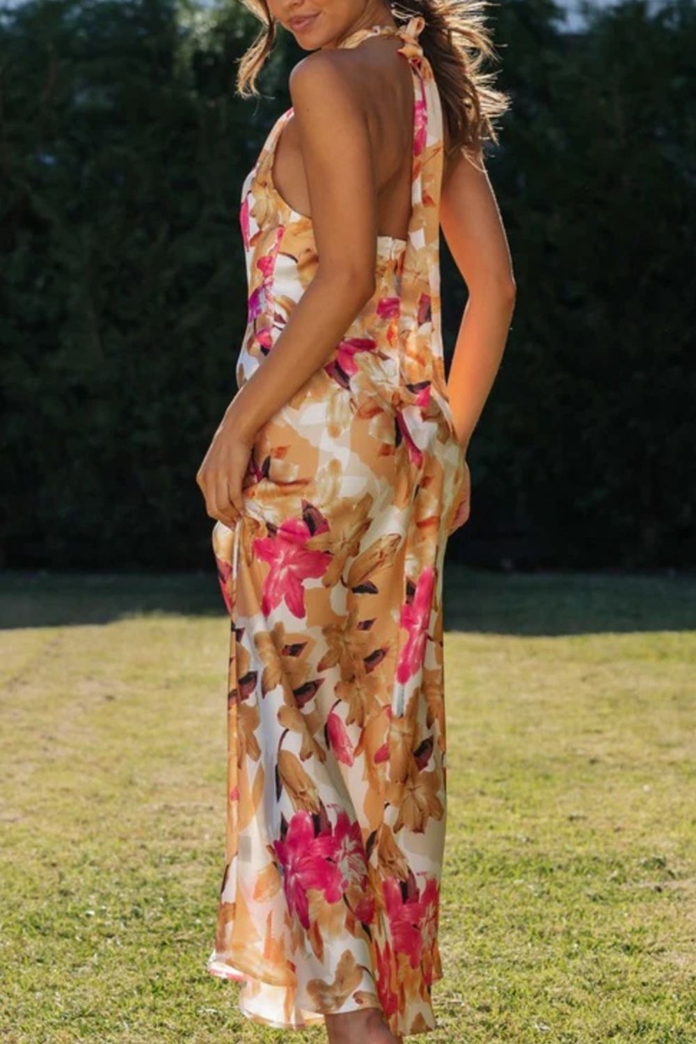 Floral Print Halter Neck Maxi Dress