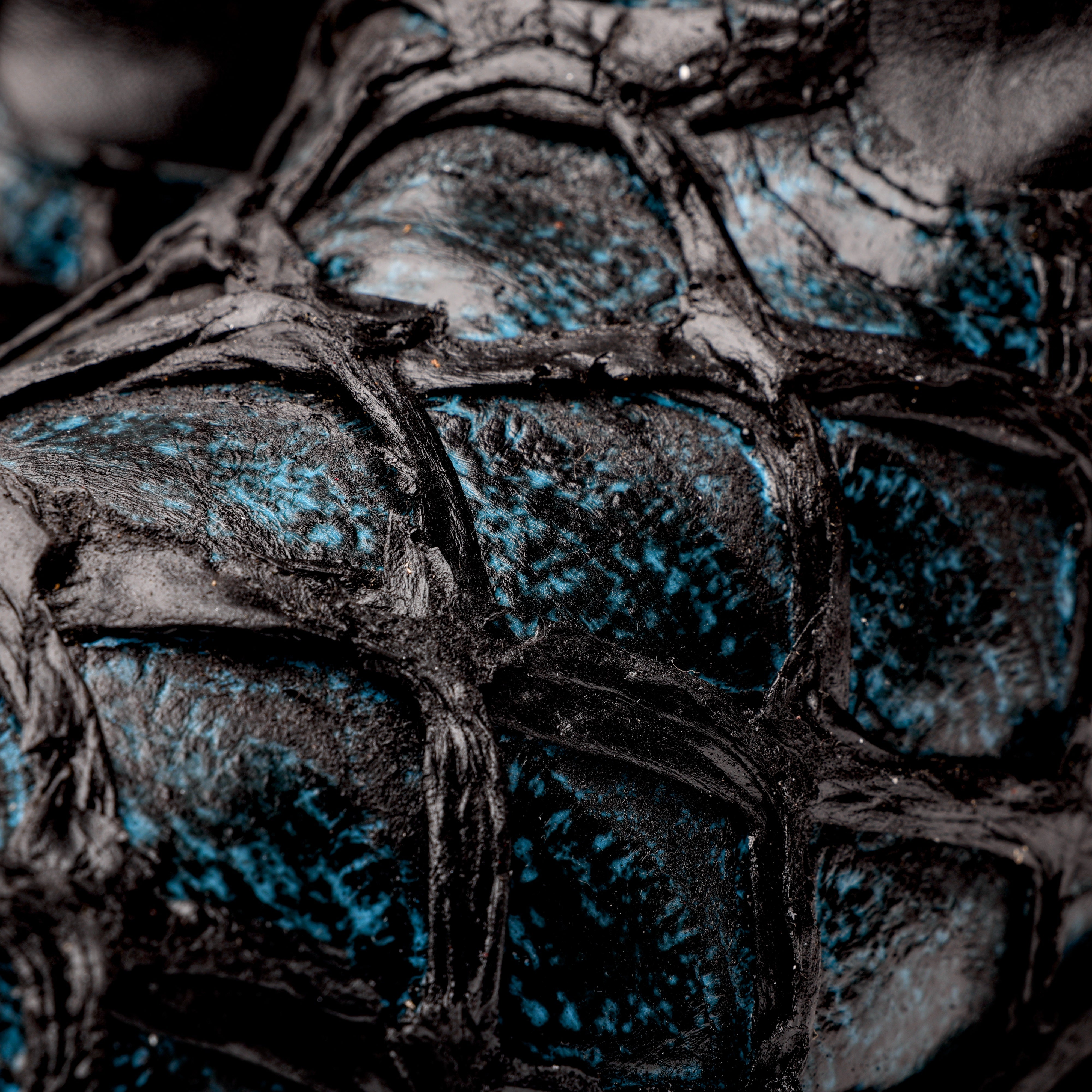 Midnight Blue Jumbo Pirarucu Leather Boots - Square Toe