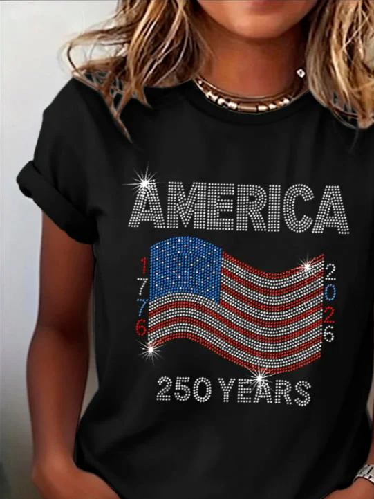 Women's Short Sleeve T-shirt Summer Black Independence Day (Flag) Printing Jersey Crew Neck Daily Going Out Casual Top