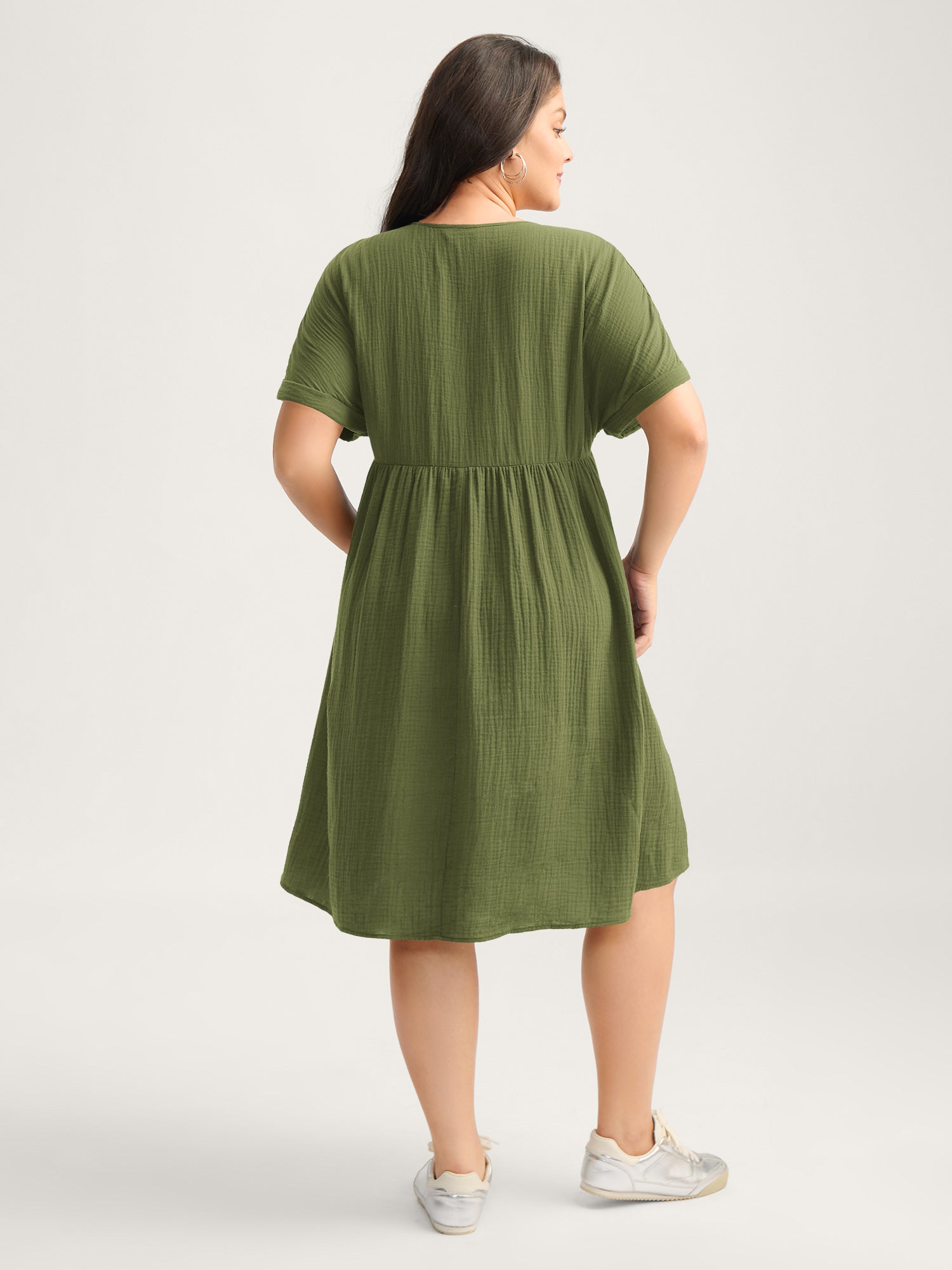 Pure Cotton Lace V-Neck Solid Mini Dress