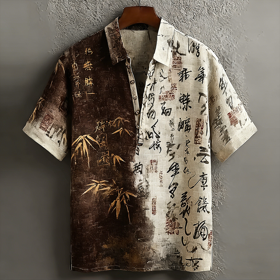 Japanese Art Retro Line Art Linen Casual Short-sleeve Top