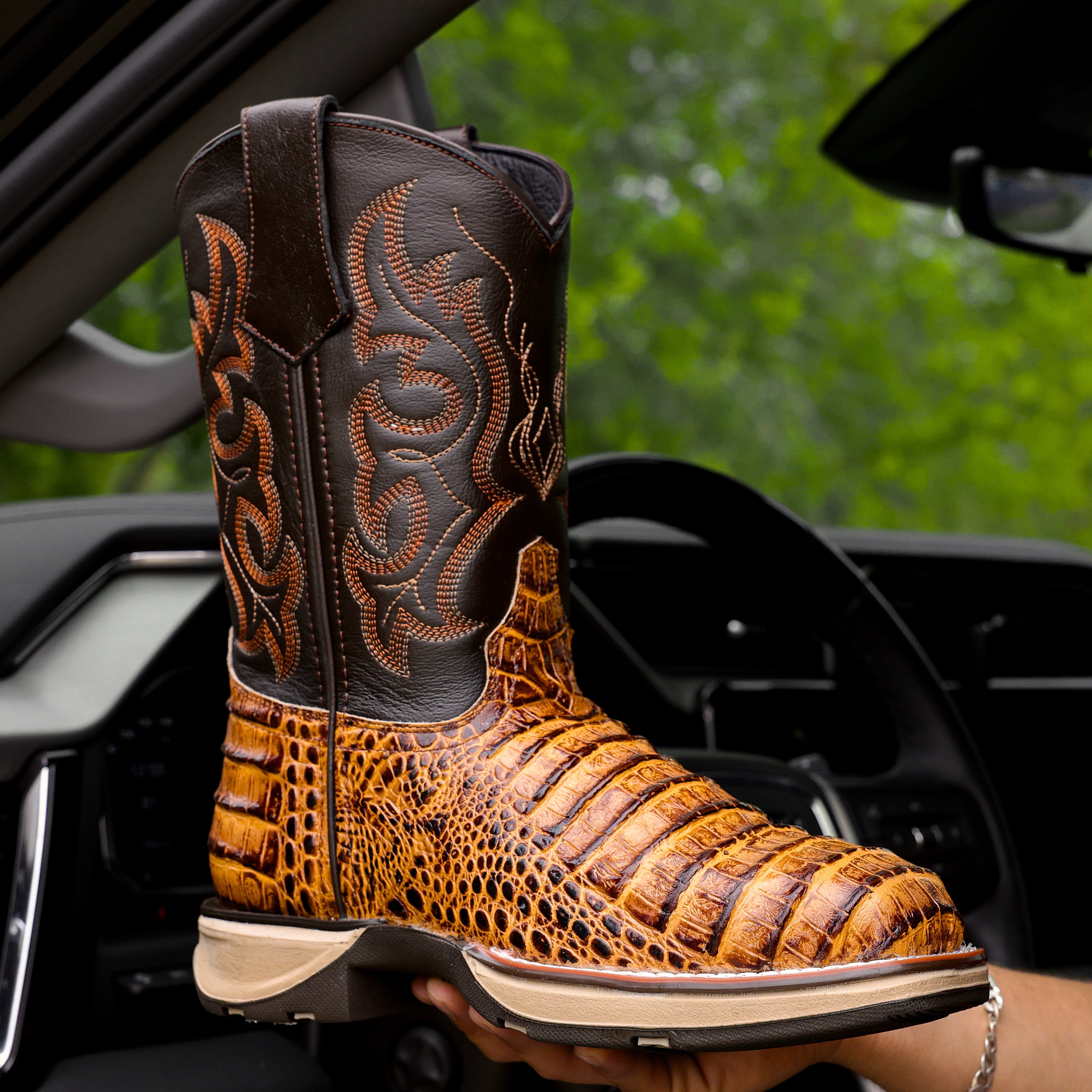 Honey Caiman Belly Leather Boots With 3D Lightweight Sole - Composite Toe