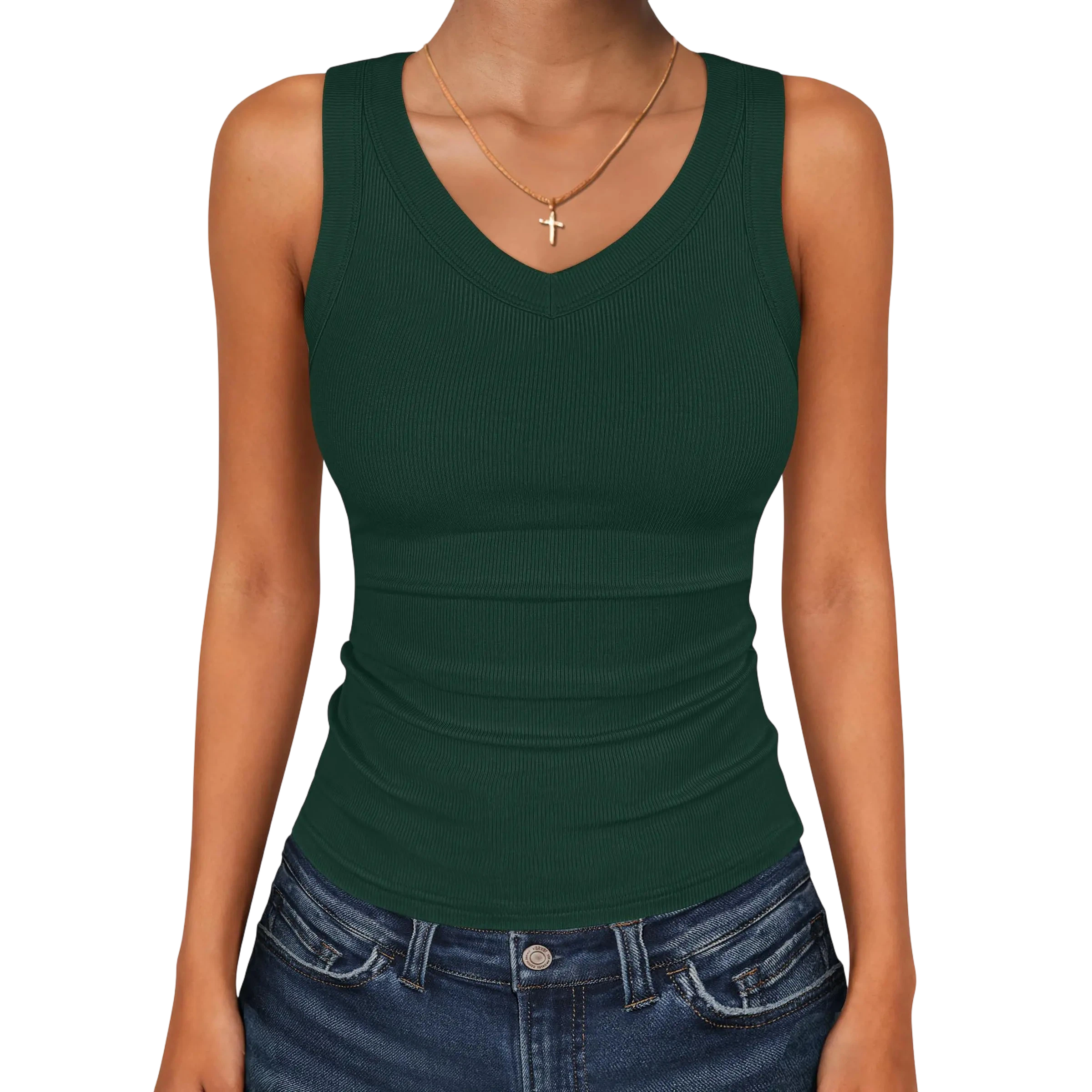 Women's V-Neck Ribbed Slim Fit Tank Top – Everyday Essential Sleeveless Tee