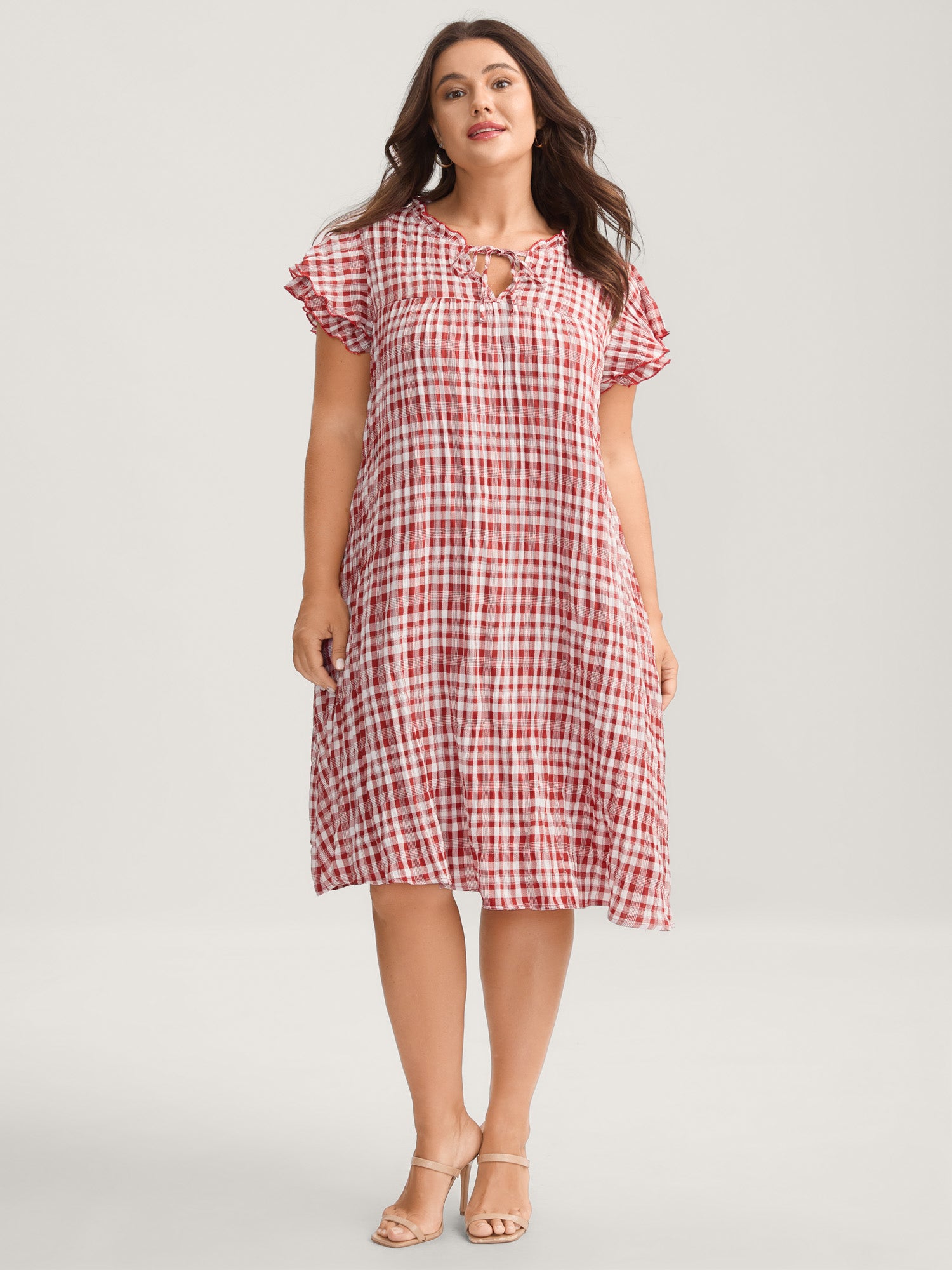 Sweet Plaid Pattern Pockets Mini Dress