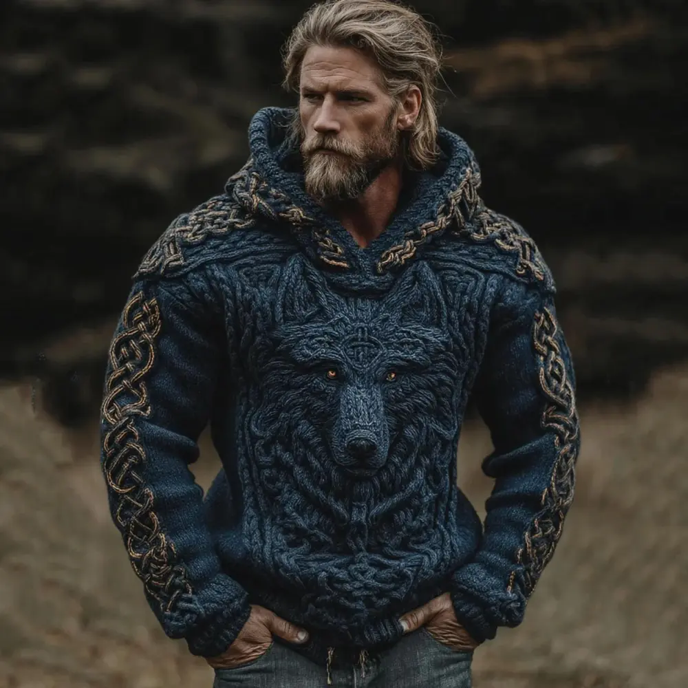 Men's Viking Celtic Pattern Art Cozy Hooded Sweater