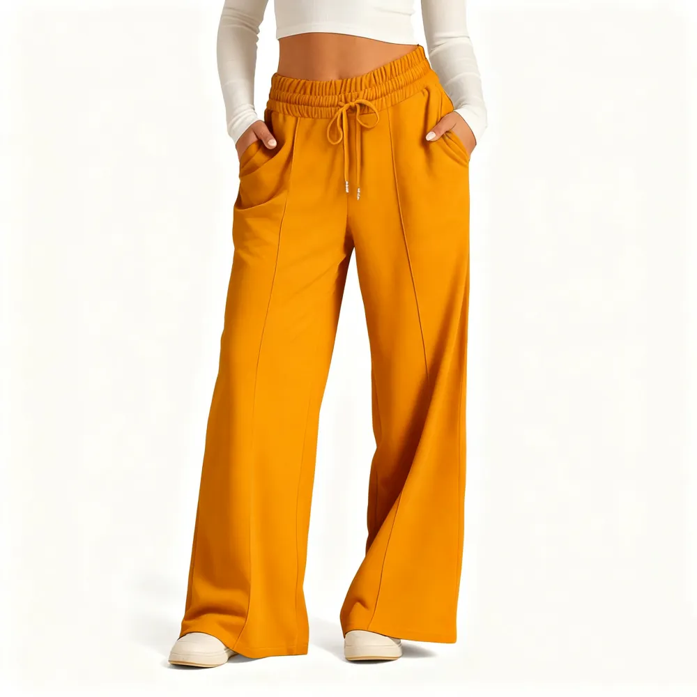Women's Simple Design Straight Leg Drawstring Baggy Lounge Pants
