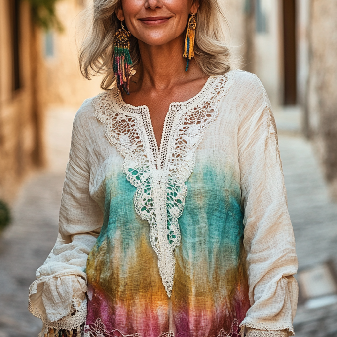 Women's Elegant Linen Long Sleeve Top 97b3