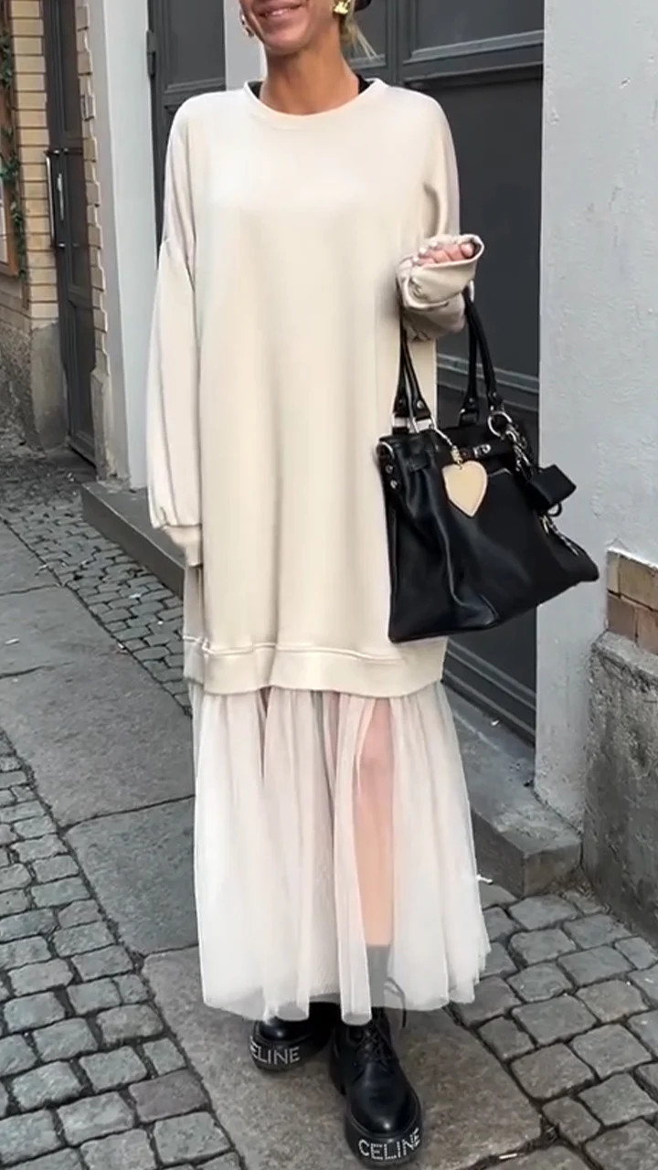 Women's Round Neck Lace Stitching Casual Dress