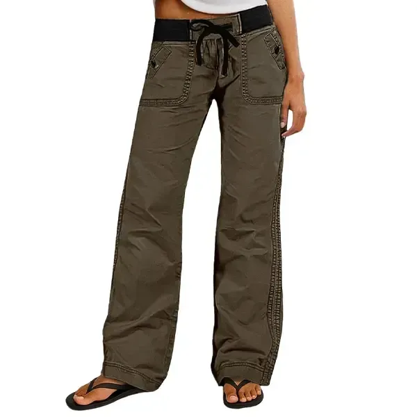 Solid Seam Detail Drawstring Mid Rise Straight Leg Pants High Stretch Fabric Women's Wear Minimalist Fit Basic Style Multiple Colors