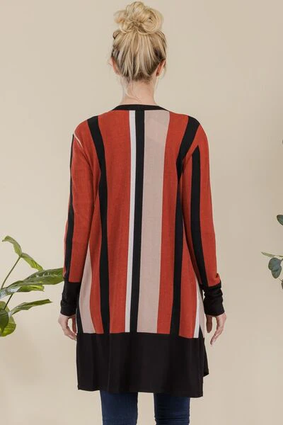 Full Size Striped Button Up Long Sleeve Cardigan