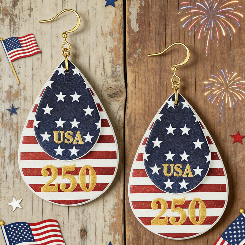 Women'S Independence Day 250Th Anniversary US Flag Striped Pentagram Leather Double Leather Earrings