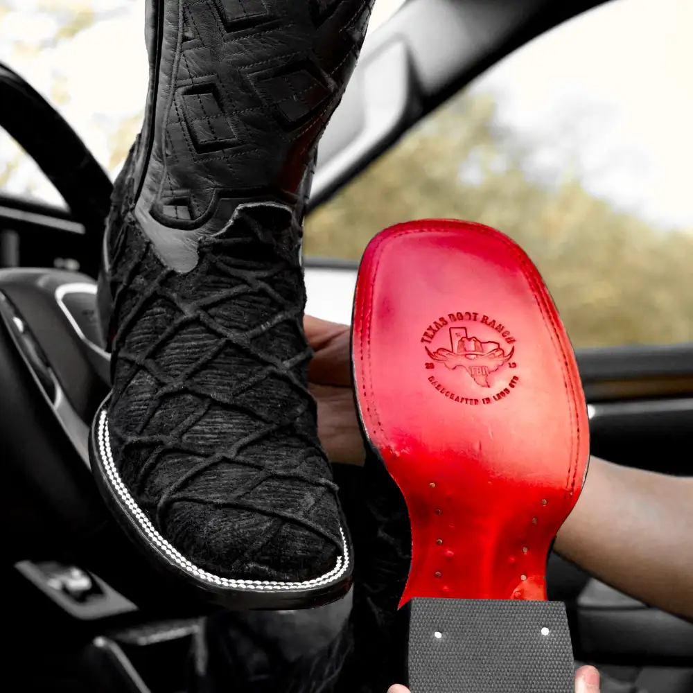 Black Rough-Out Pirarucu Leather Boots - Square Toe