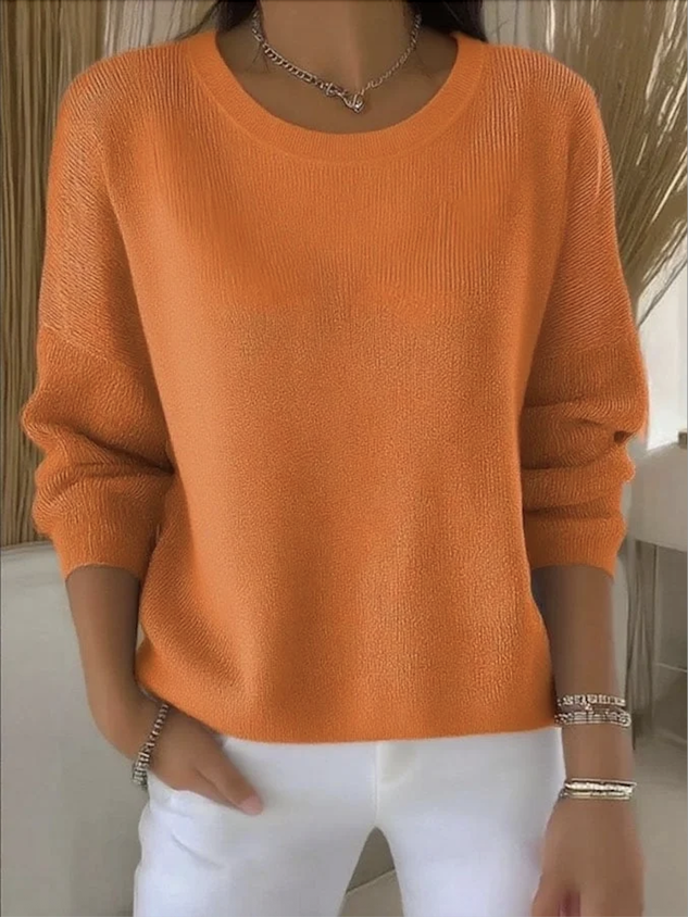 Women Cotton Plain Long Sleeve Comfy Vintage Sweater