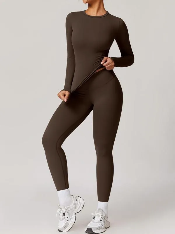 Women's Solid Color Long Sleeve Tee & Leggings Tracksuit Set