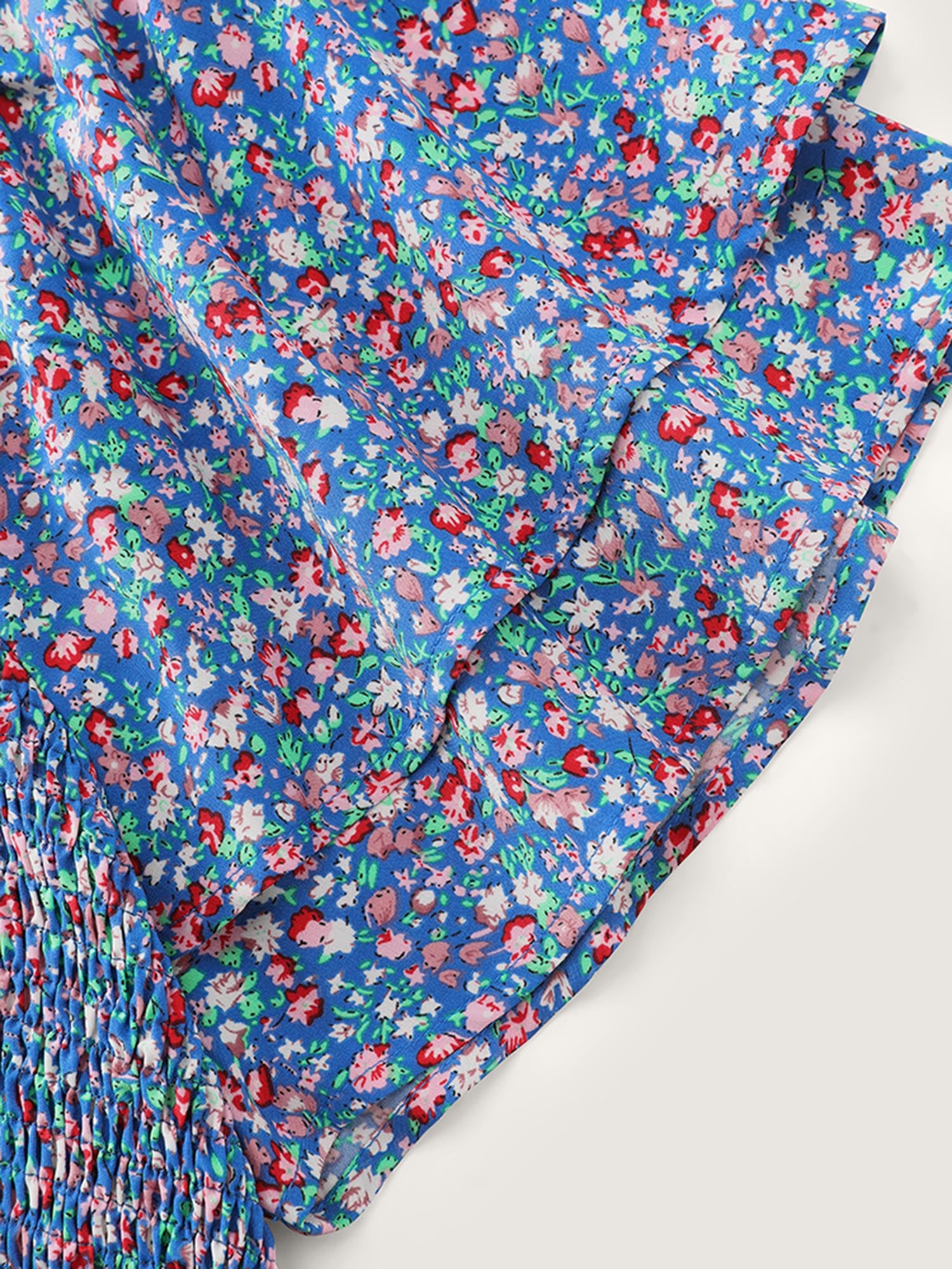 Micro Floral Print Shirred Jumpsuit