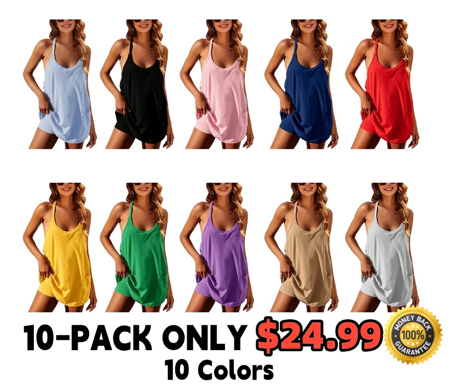 Women's Athletic Sleeveless Mini Dress (with Built-in Shorts)