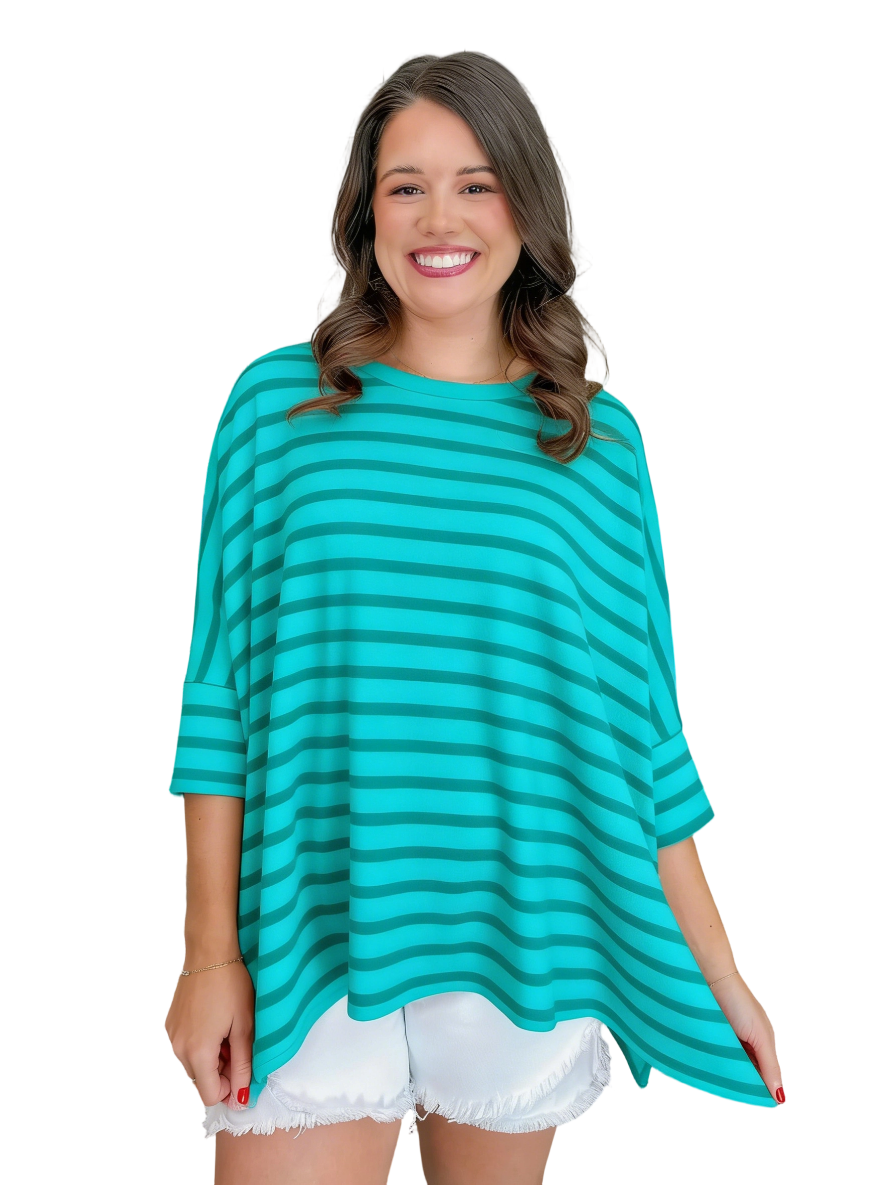 Women’s Spring Striped Raised Rib 3/4 Sleeve Top