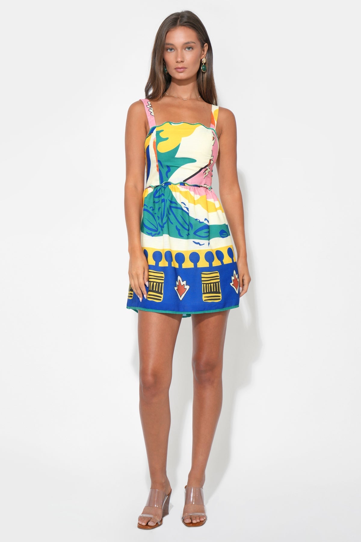 Reese Printed Mini Dress in Yellow/Blue