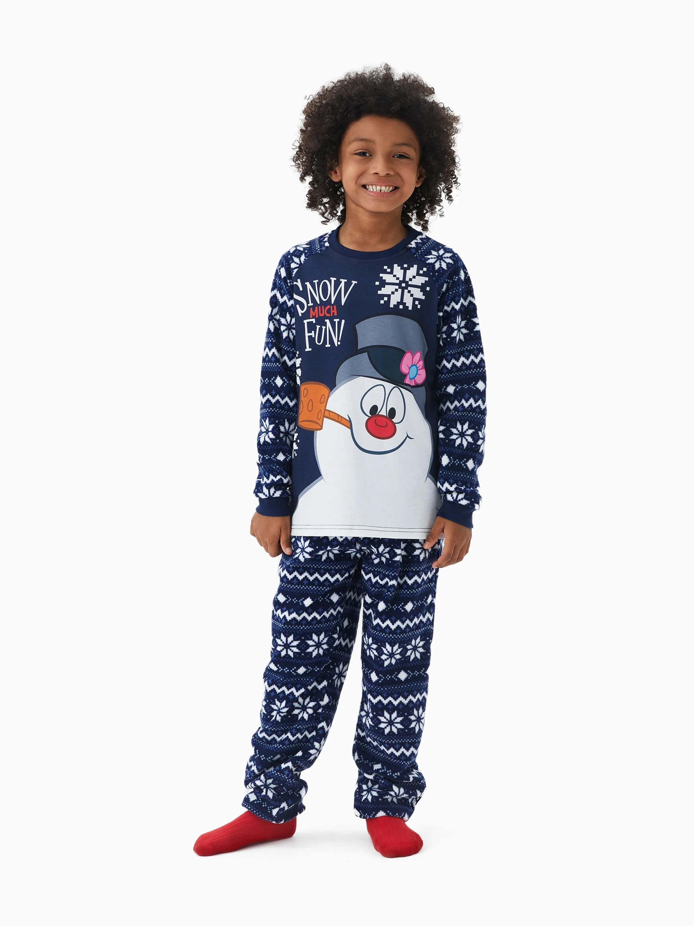 Frosty The Snowman Christmas Fleece with Snowflake Print Pajamas Sets with Christmas Socks