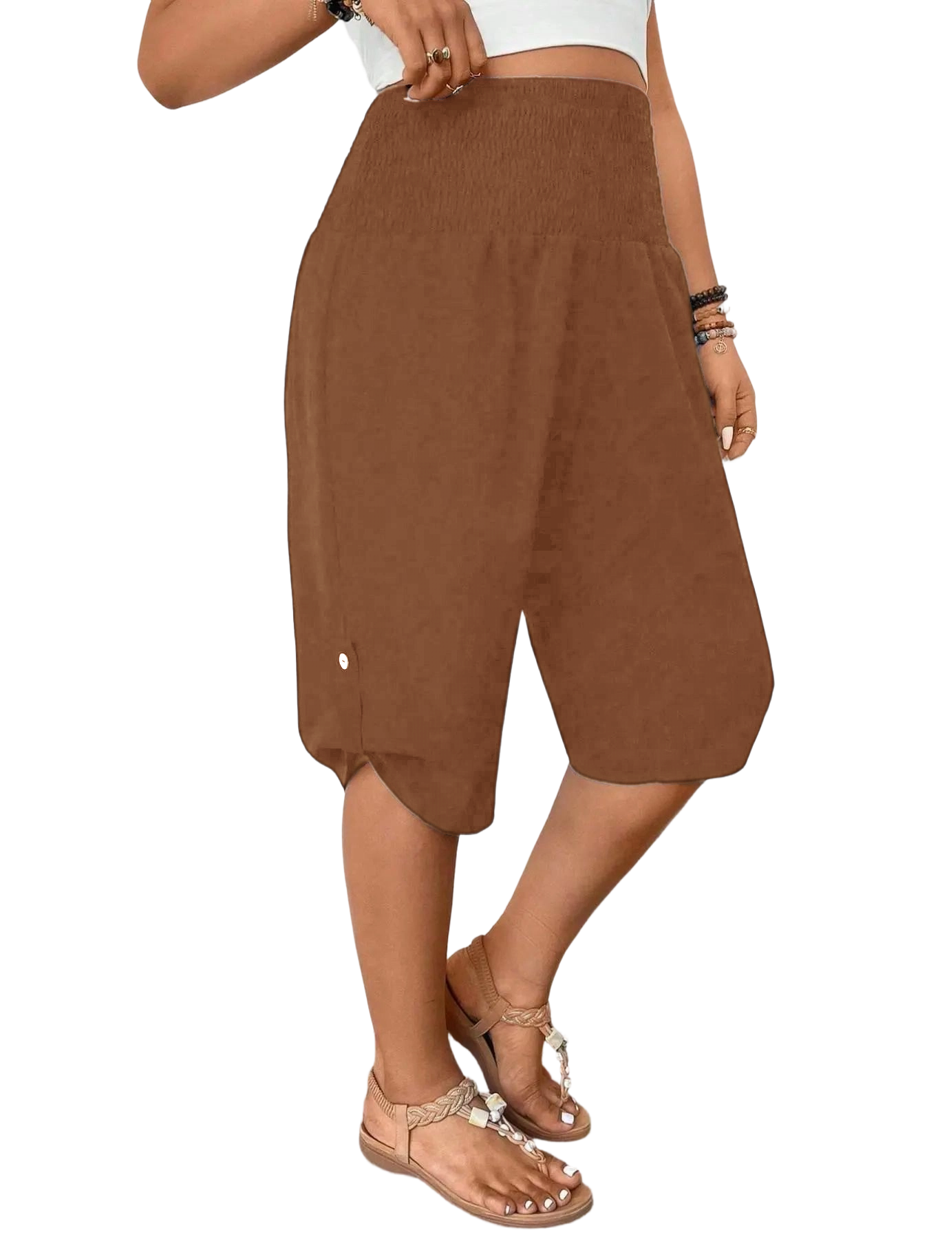 Women's Casual Tummy Control High Waist Fitted Wide Leg Capri Pants